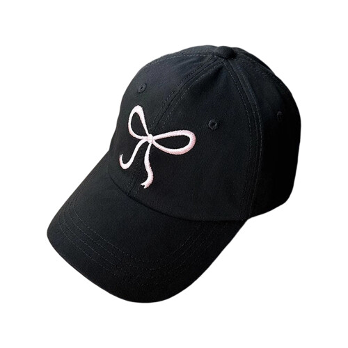Adjustable Baseball Hat Breathable Cotton Cute Bowknot-Black