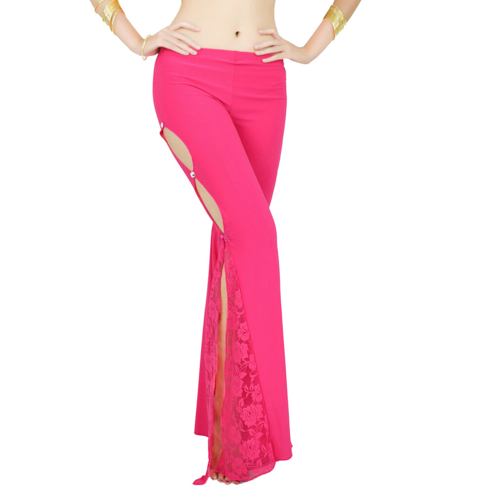 Red Professional Dance Pants Stretchy Nylon Pants Belly-Rose