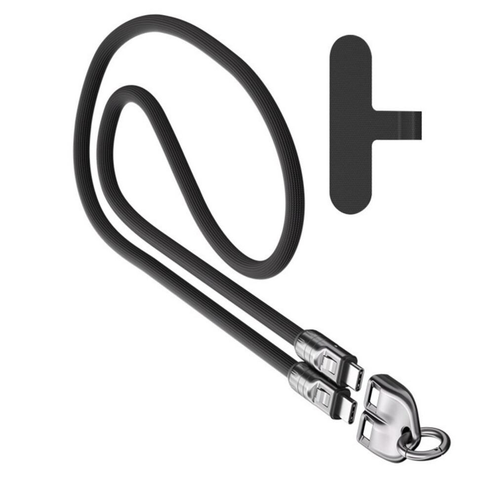 2 In 1 Phone Charges Lanyard 240W Usb C Fast Charge Cable- Black 7704001152074