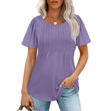 Womens T Shirts Short Sleeve Pleated Dressy-lightpurple S
