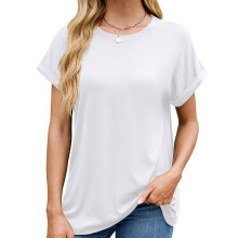 Women's Oversized Crew Neck Rolled Hem Short Sleeve-White XXL