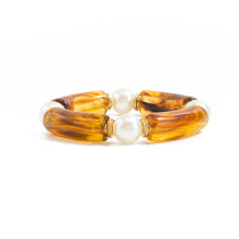 Women Elastic Resin Bead Bracelet Artistic Marbled-Light coffee