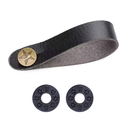 Guitar Strap Holder Button PU Leather Headstock Adapter-Black
