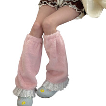 Jambières en peluche avec dentelle, couvre-jambes en-Rose