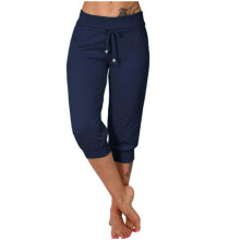 Women's Cropped Sweatpants Lightweight Casual High-Navy Blue M