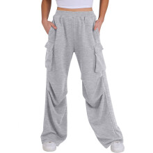 Women's loose-fitting wide-leg high-waisted-Light Gray M