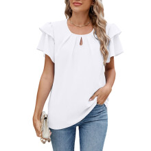 Womens Casual Business Work Blouses Short Ruffle-White XL