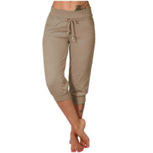 Women's Cropped Sweatpants Lightweight Casual High-Khaki M