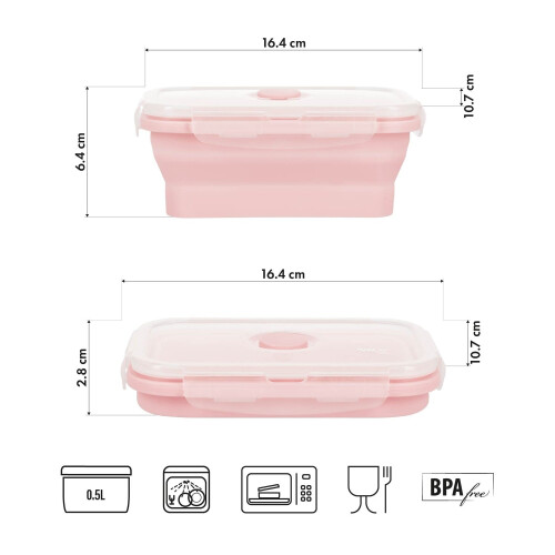 Faltbare Lunchbox, Rosa, 500 ml Fassungsvermögen 1