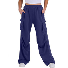 Women's loose-fitting wide-leg high-waisted-Dark Blue S