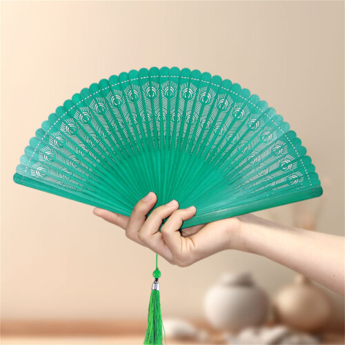 1PC Decorative Hand Fan Foldable,Folding-malachite green 2