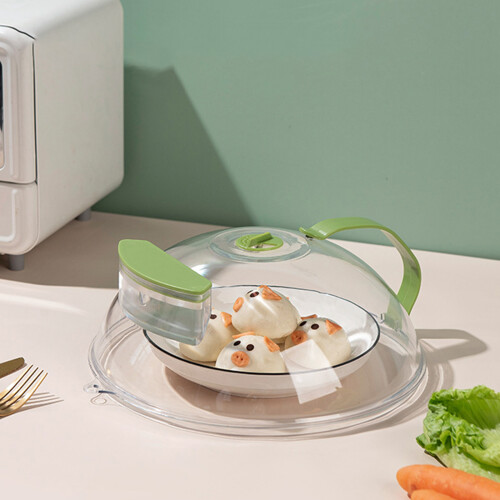Tall Dome Plate Microwave Splatter Cover With Handle And Water 1
