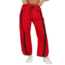 Womens Wide Leg Pants Stripe Collision Color Elastic-Red S