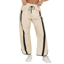 Womens Wide Leg Pants Stripe Collision Color Elastic-Beige XL