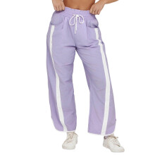 Womens Wide Leg Pants Stripe Collision Color Elastic-Lavender M