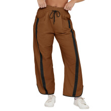 Womens Wide Leg Pants Stripe Collision Color-light brown M