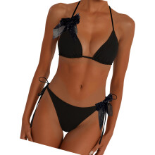 Women Bathing Suits Two Piece Nylon Spandex Texture-Black XS
