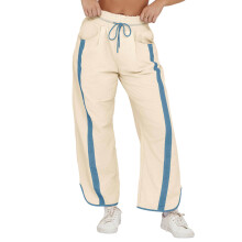 Womens Wide Leg Pants Stripe Collision Color Elastic-Ivory XL