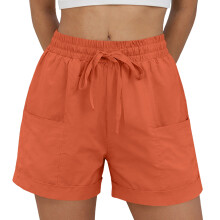Women's Linen Shorts Casual Shorts Pull On Shorts-Orange L