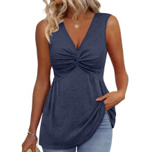 Women's Ruffled Camisole V-Neck Sweatshirt with-Navy Blue XXL