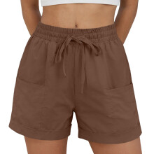 Women's Linen Shorts Casual Shorts Pull On Shorts-Brown XXL