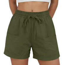 Women's Linen Shorts Casual Shorts Pull On-Army Green XXL
