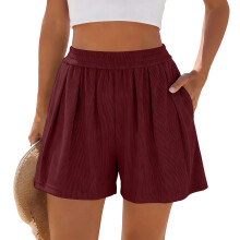Womens Shorts Elastic Textured Shorts Casual Stretchy-Red XXL