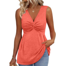 Women's Ruffled Camisole V-Neck Sweatshirt with-Orange M