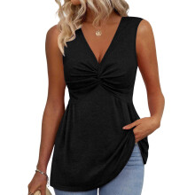 Women's Ruffled Camisole V-Neck Sweatshirt with-Black XL