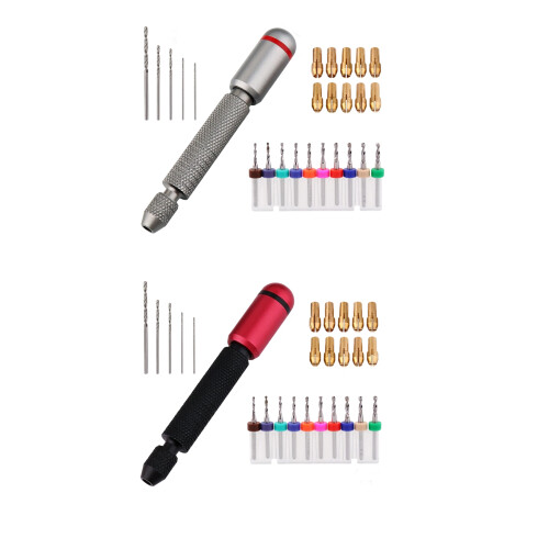 Aluminum Hand Drill With 7Pcs Twist Drill Bit Manual-Silver 1