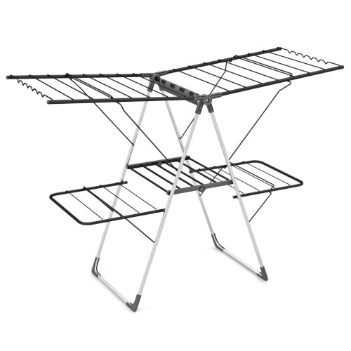 2-Tier Folding Clothes Drying Rack with Adjustable Wings