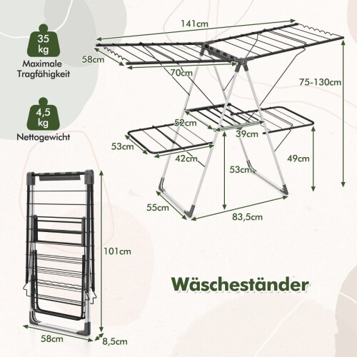 2-Tier Folding Clothes Drying Rack with Adjustable Wings 1