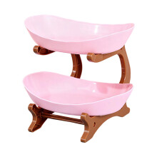 Stackable Double Layer Snacks Serving Tray Nonslip-pink brown