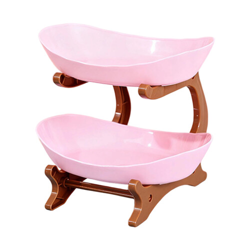 Stackable Double Layer Snacks Serving Tray Nonslip-pink brown