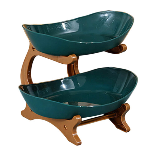 Stackable Cake Platter 2 Levels Dishwasher Safe PP-green brown