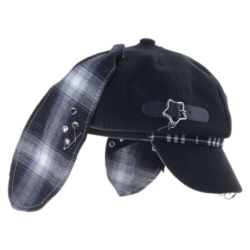 Dark Beret Cabbie Hat Long Ear Painter Hat-black and white