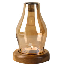 Glass Fragrances Lamp Stove with Wooden Base Tealight-Gold