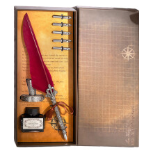 Retro Engraved Feather Dip Pen Gift Set with 5-Burgundy