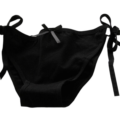 Adjustable Side Ties Women Underwear Cotton Triangular-Black