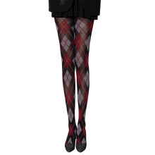 Collants Ă motif Argyle pour femmes, collants Opaques-gris rouge