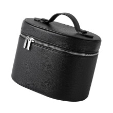 Leather Makeup Bag Travel Toiletry Bag with Zipper-Black