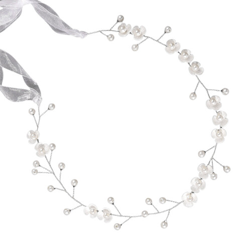 Artificial Pearls Hairband Wedding Bride Headpiece-Silver
