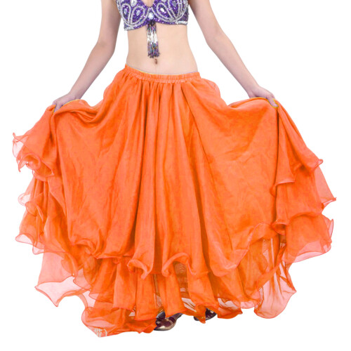 Polyester buikdansrok met drie lagen wervelende-Oranje A