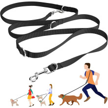 Freihandleinen für kleine & mittelgroße Hunde, Hundeleine 2.5m verstellbar Übungsleine & Führleine | Nylon Doppelleine mit 2 Karabiner Schwarz