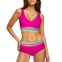 Women's Sets Control Swimsuits V Neck Color Two-rose red M