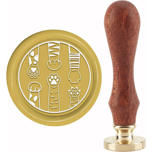 Σφραγίδα Σφραγίδας Κεριού Cat Paw 30mm από Ορείχαλκο με Ξύλινη Λαβή