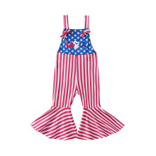 (2-3 Years, Red) Littler Girl 4th of July Overalls Star Striped Tie Knotted Shoulder Bell Bottoms Jumpsuit for Summer Spring