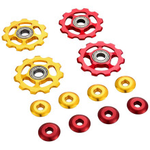 4 PièCes 11T Roulement Scellé en Aluminium Roue Jockey Rouleau de Guidage de VéLo Poulie de DéRailleur ArrièRe (Rouge et Jaune)