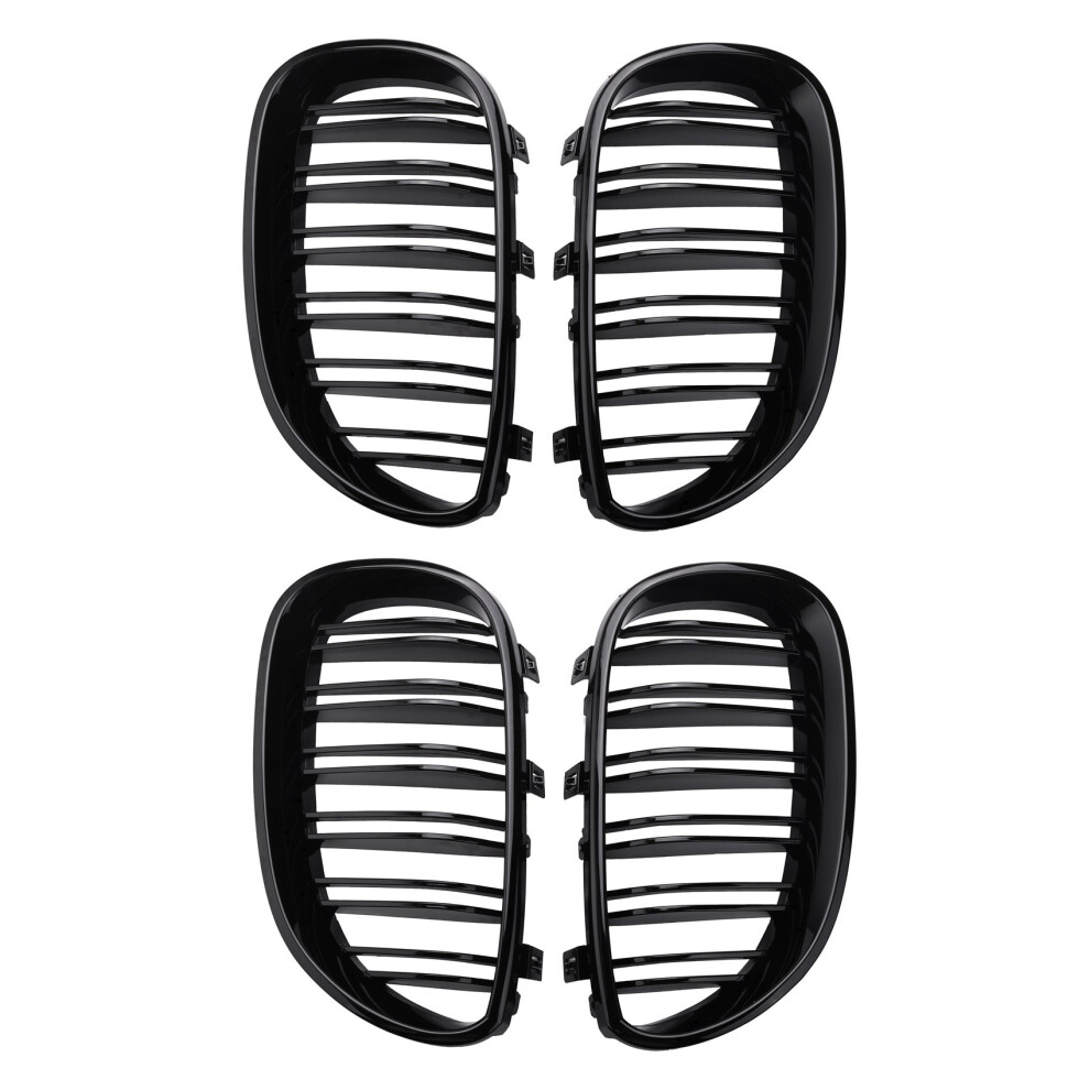 2 Pair Gloss Front Kidney Grill Double Slat Double Grille For E60 E61 5 Series 2003-2010 Coupe Black 4712400183387