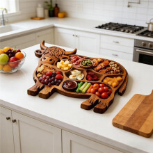 Wood Charcuterie Board Highland Cow Design, Natural Wood Serving Board Rustic Serving Tray, Cheese Platter Snack Board B